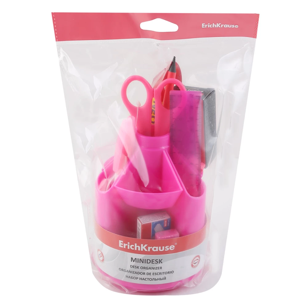 Kancelejas komplekts, 14 priekšmeti, rotējošs, rozā krāsā, Mini Desk Neon Solid