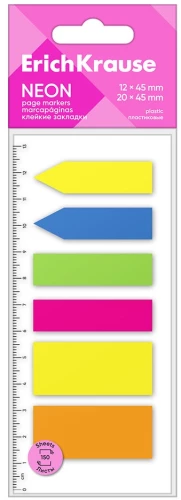Līmlapiņas plastmasas - Neon, 12x45 mm, 20x45 mm, 150 lapas, 5 krāsas