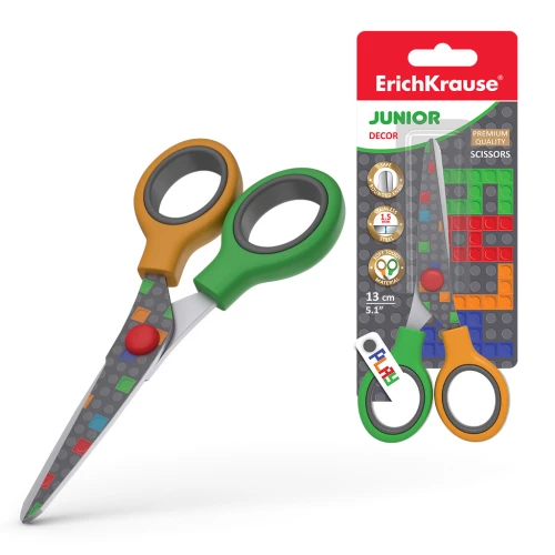 ErichKrause Junior Decor šķēres, Color Bricks ar rakstu uz asmeņiem, 13cm