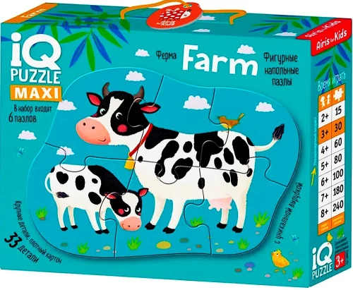 IQ Пазл. Фигурные напольные пазлы 6 штук. Ферма (Farm)