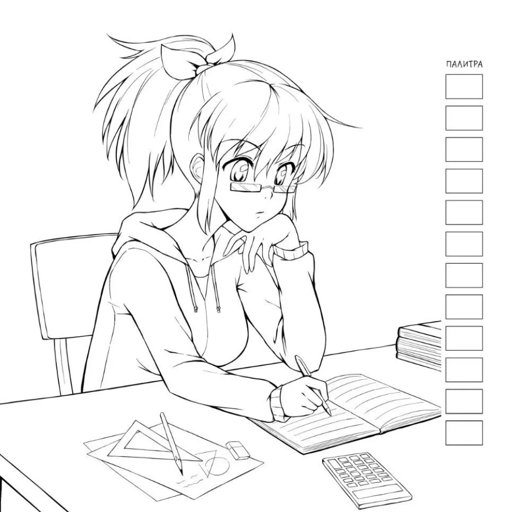 Anime! Krāsošana darbam ar marķieriem. Meitene ar vēstuli