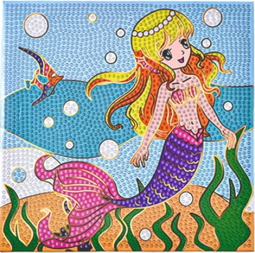 Алмазная мозаика с золотым тиснением - Русалка (20x20 см)