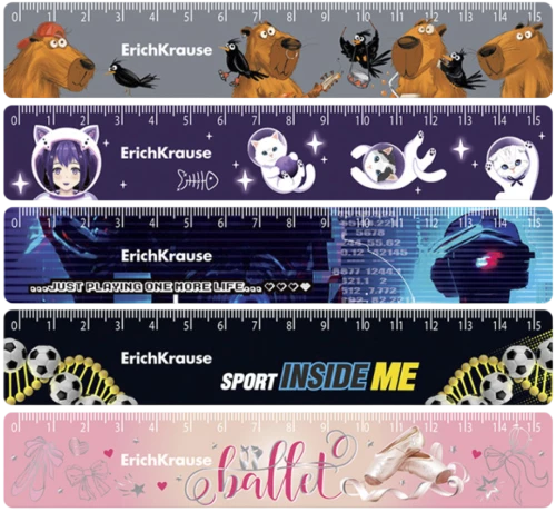 Plastmasas lineāls, 15 cm (5 dizainu assortī)