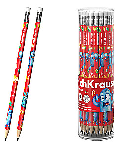 Melngrafīta zīmulis ErichKrause Jolly Friends, trīsstūrveida, ar dzēšgumiju, HB. dažādībā