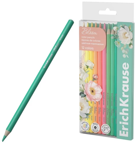 Цветные карандаши деревянные ErichKrause Pastel Bloom круглые, грифель 4 мм, 12 цветов