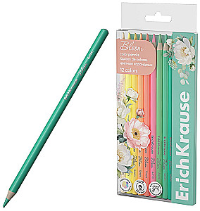 Krāsainie koka zīmuļi ErichKrause Pastel Bloom, apaļi, 4 mm kodols, 12 krāsas