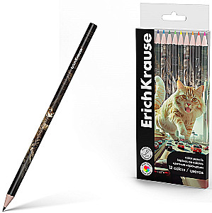 Krāsainie zīmuļi koka ErichKrause Big City Cats apaļi, grafīts 3 mm, 12 krāsas