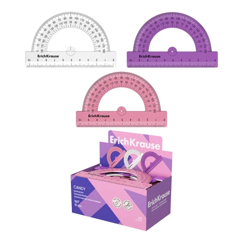 Транспортир пластиковый ErichKrause Candy, 180°/10см, ассорти