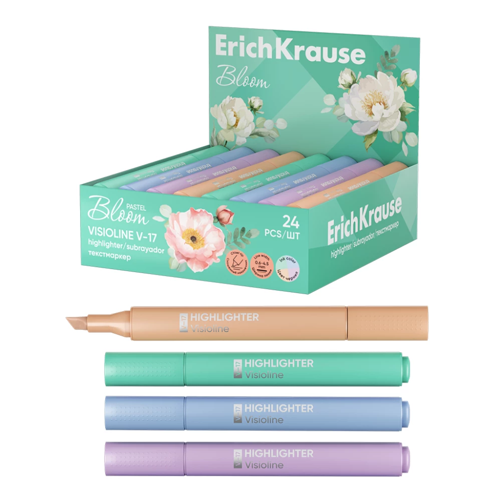Маркер ErichKrause Visioline V-17 Pastel Bloom, ассорти