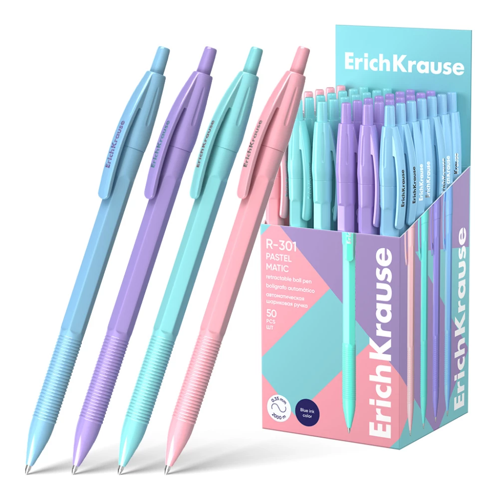 Automātiskā lodīšu pildspalva ErichKrause R-301 Matic Pastel 0.7, tintes krāsa zila, dažādās krāsās