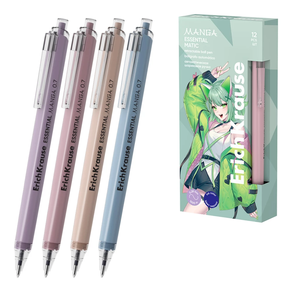 Automātiskā pildspalva ErichKrause Essential Matic Manga 0.7, Super Glide Technology, tintes krāsa zila, assorti