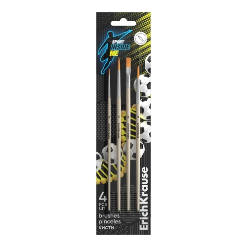 Кисти ErichKrause Sport DNA для акварели и гуаши, синтетика, 4 штуки