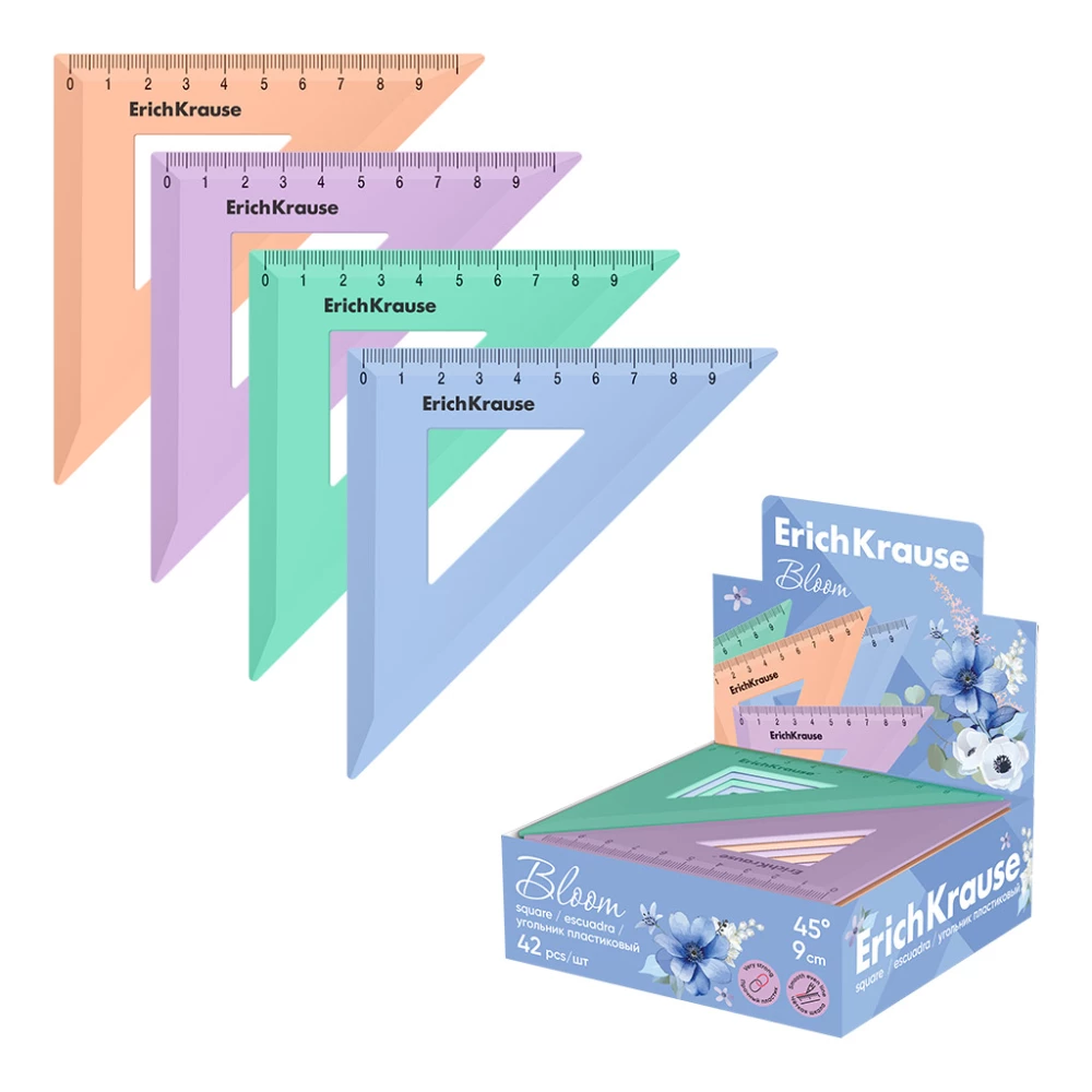 Plastmasas leņķis ErichKrause Pastel Bloom, 45°/9cm, assorti