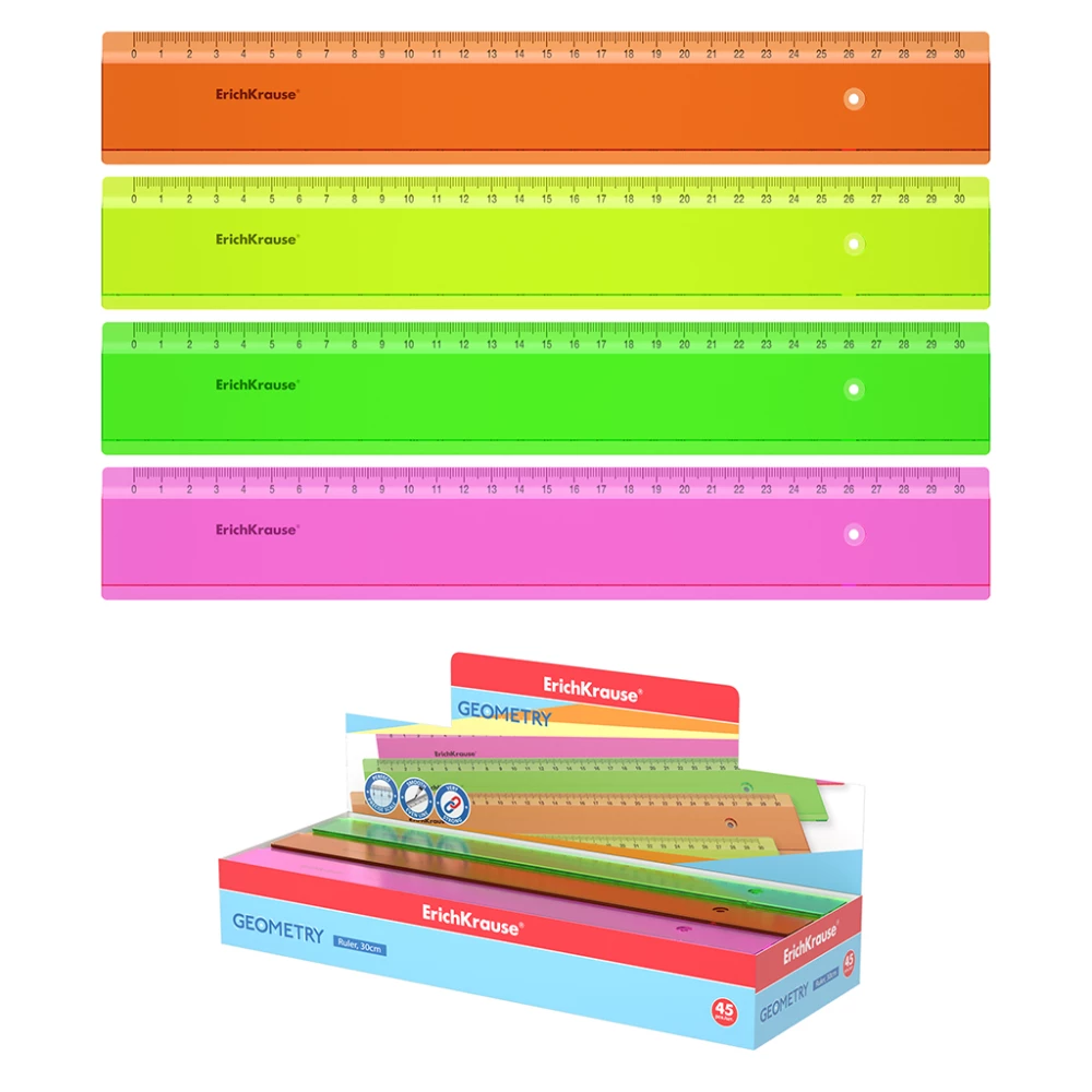 Plastmasas lineāls ErichKrause Neon, 30cm, assorti