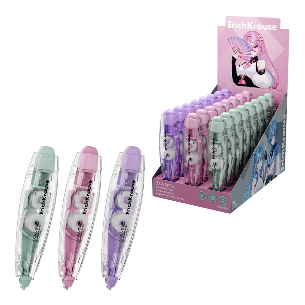Korektējošā lente ErichKrause Spin Manga, ar automātisko aplikatora fiksāciju, 5mm x 6m, assorti