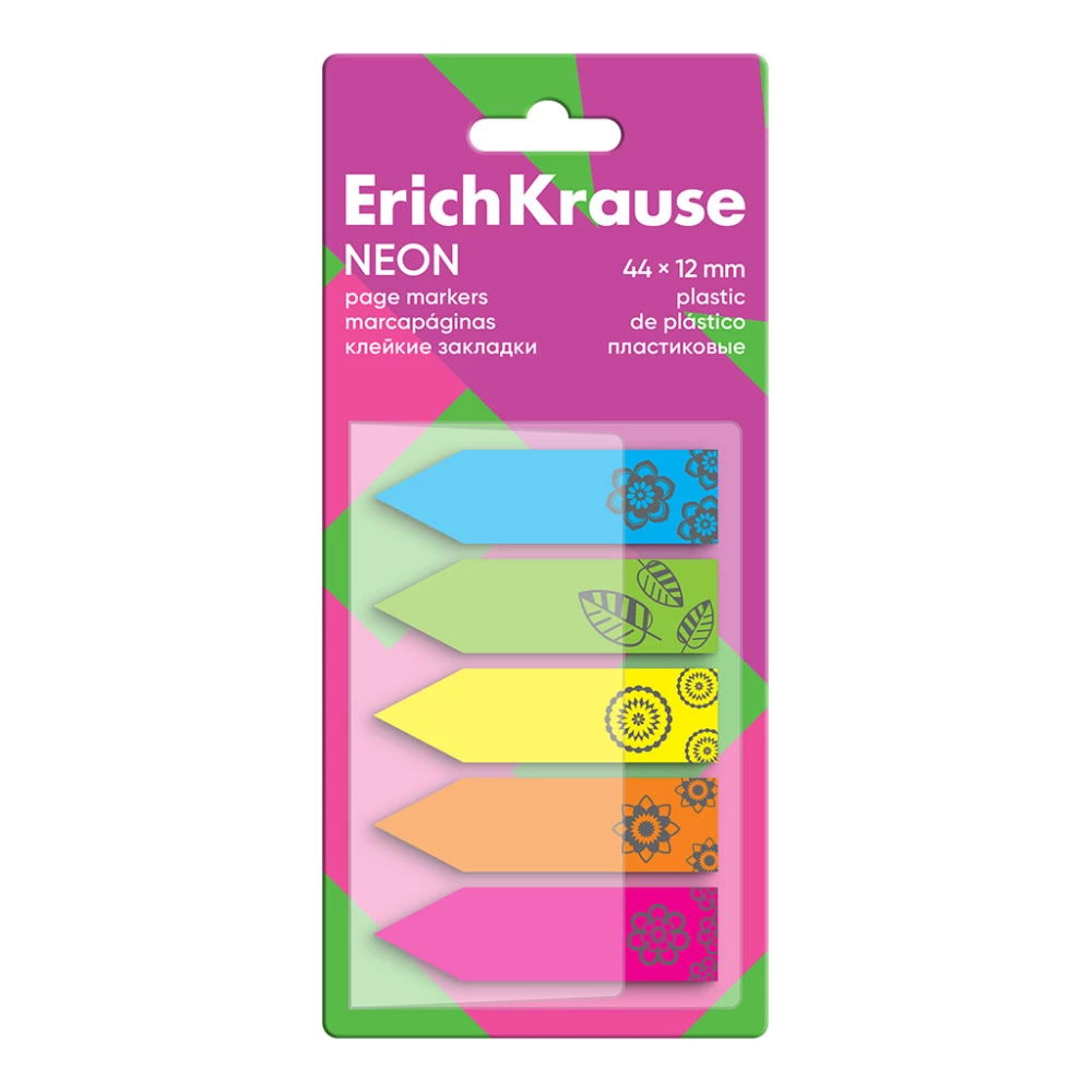Līmlapiņas plastmasas ErichKrause Neon, 44x12 mm, 100 lapas, 5 krāsas