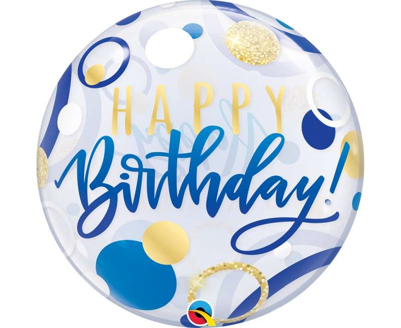 Folijas balons 22 BUBBLES Birthday &Gold dots, blue