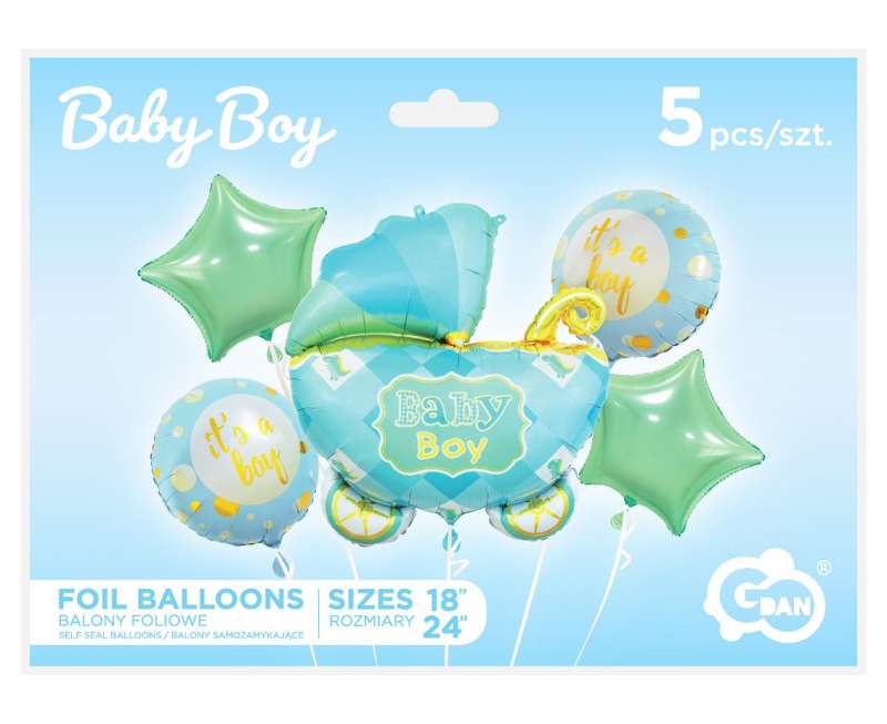 Folija balonu komplekts Baby Carriage set, blue, 5 gab