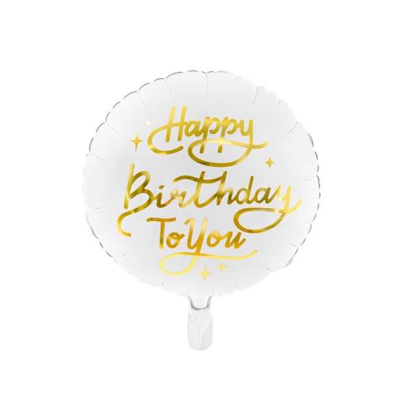 Follija balons Happy Birthday, 35cm apaļš balts