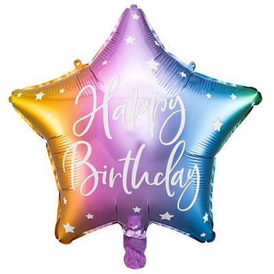 Follija balons zvaigzne Happy Birthday, 40cm krāsaina