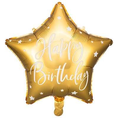 Follija balons zvaigzne Happy Birthday, 40cm zelta