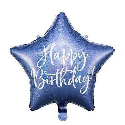Follija balons zvaigzne Happy Birthday, 40cm zila