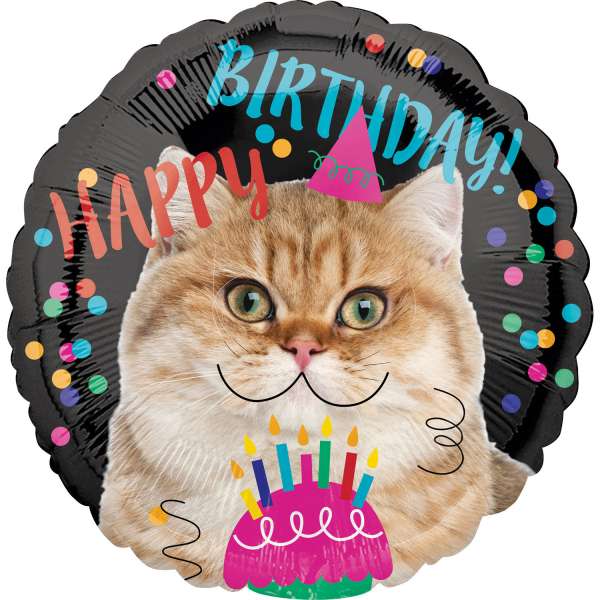 Follija balons 18 RND Happy Birthday - Cat