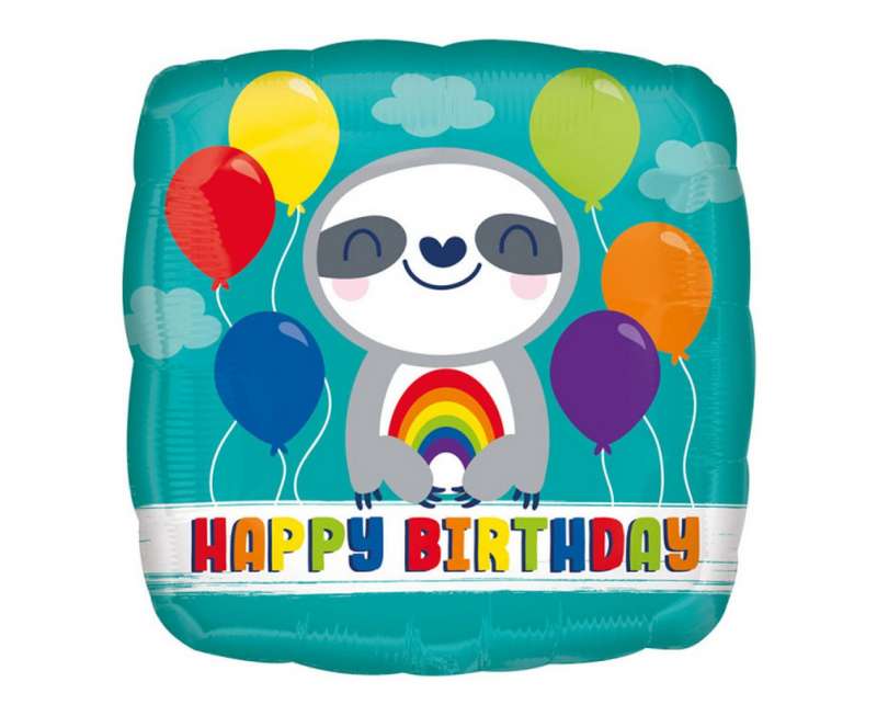 Follija balons 18 SQR Happy Birthday Sloth with Rainbow