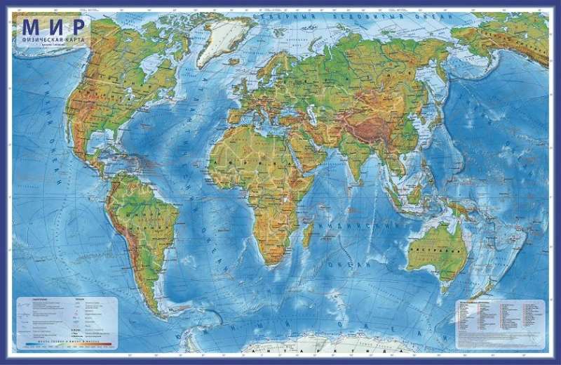 Карта Мир физический 101х66 cm