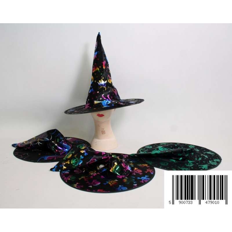 Шляпа ведьмы HALLOWEEN 39см с металлическим принтом