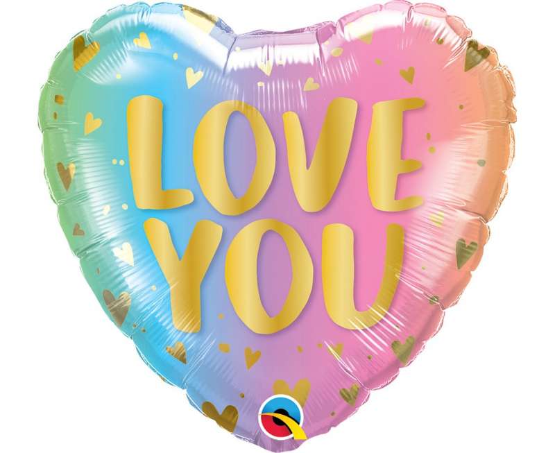 Folijas balons 18/46cm Sirds QL HRT Love You Ombre and Hearts ombre-rozs
