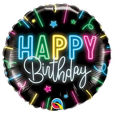 Folijas balons 18 QL RND Happy Birthday, neon glow